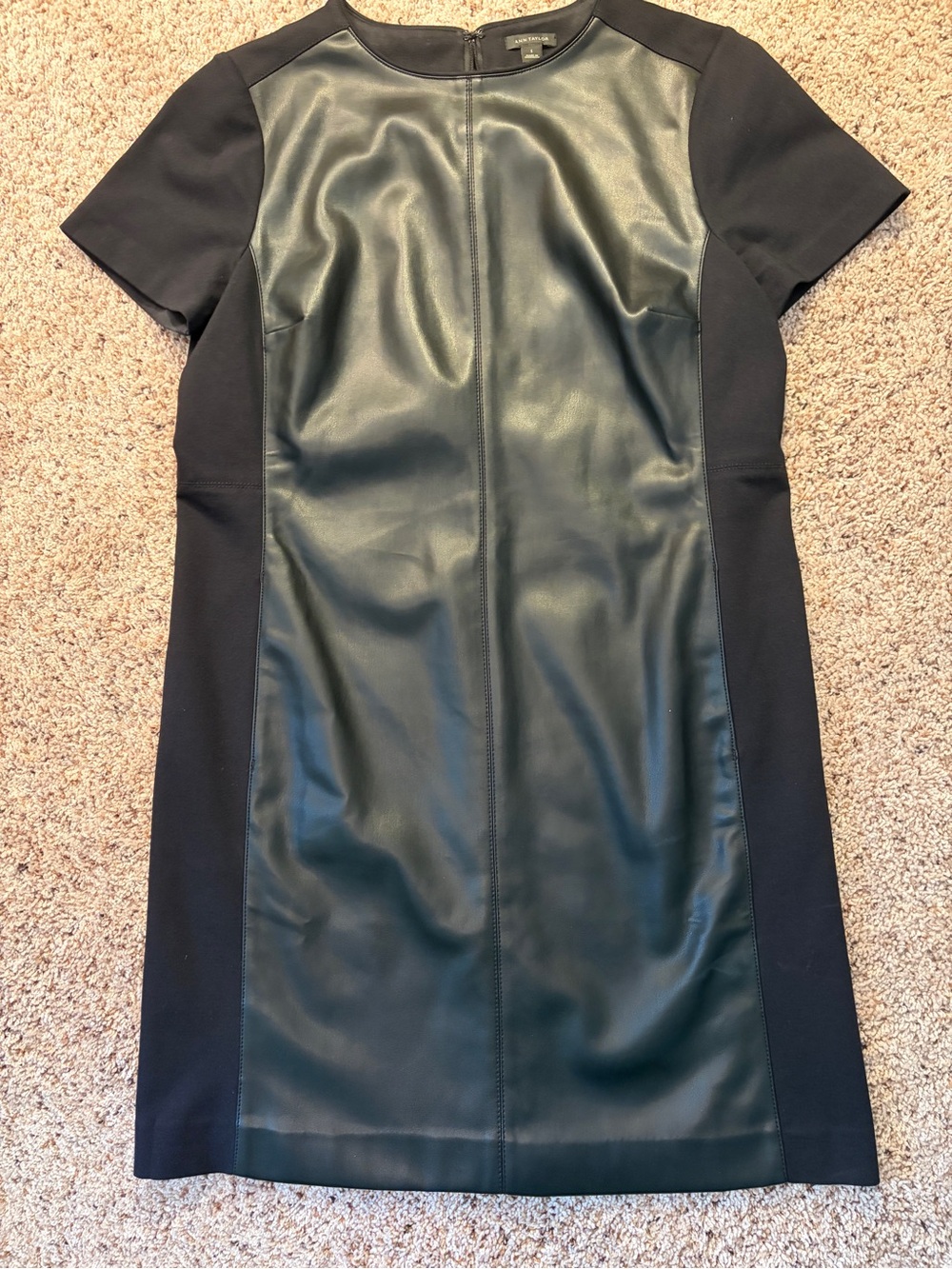 Ann Taylor Black Dress with Faux Leather Front and Back Panels